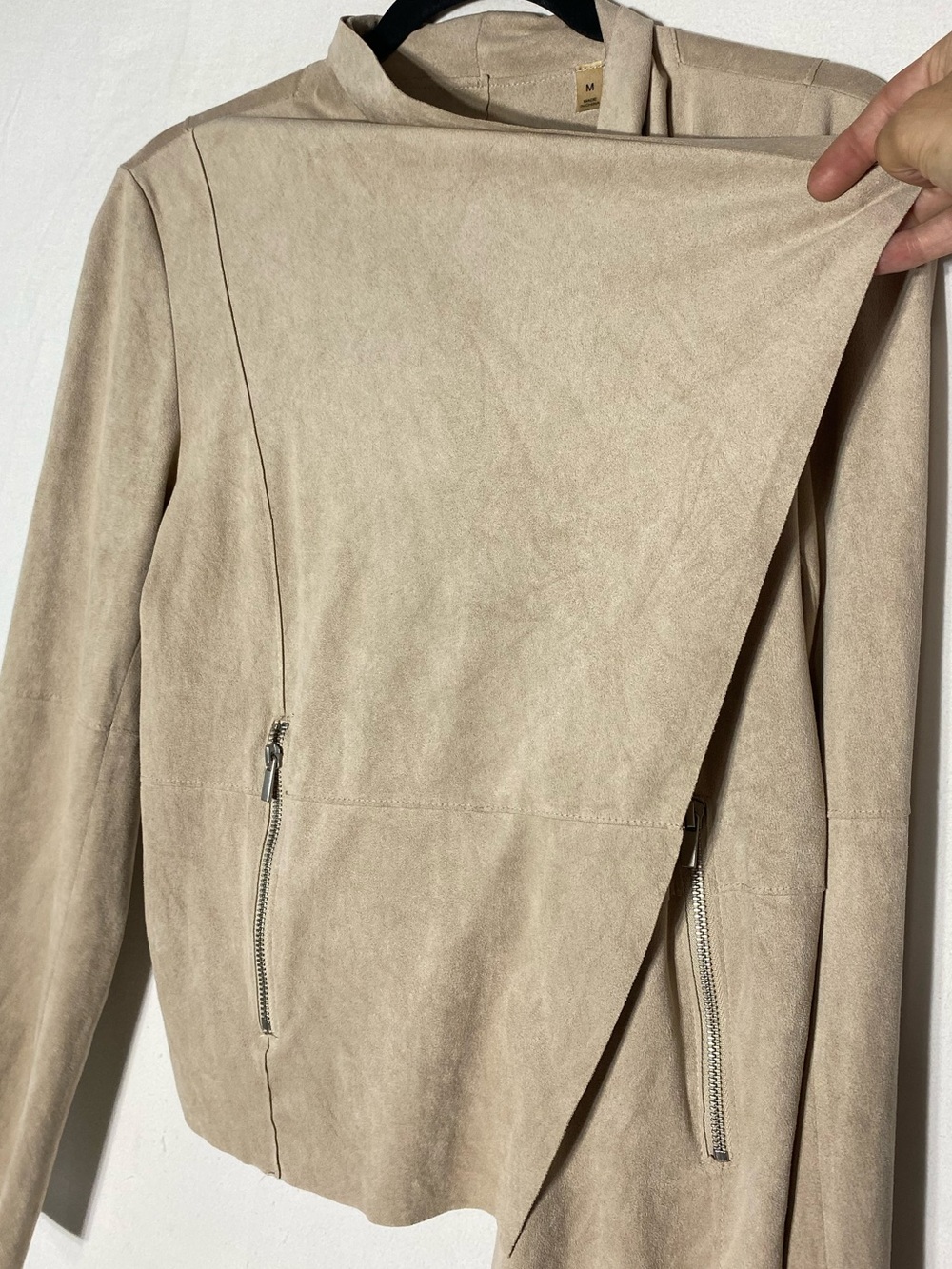 Bagatelle Tan Taupe Faux Suede Drape Front Open Jacket M Boho Y2K - Picture 9 of 15